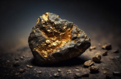 Gold Nugget, large and with a rough rocky look. Concept of Gold